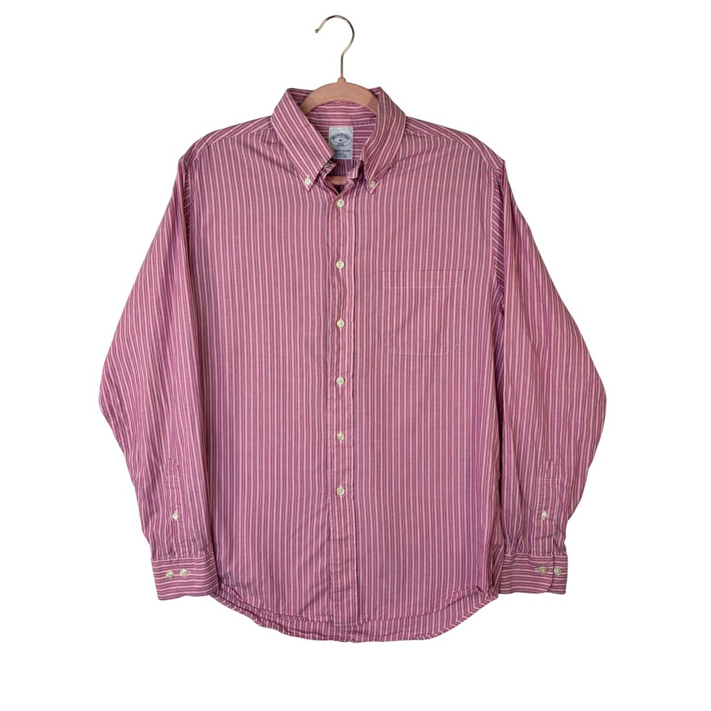 Brooks Brothers 346 Mens Slim Fit Pink Striped Cotton Button Down Shirt Size M